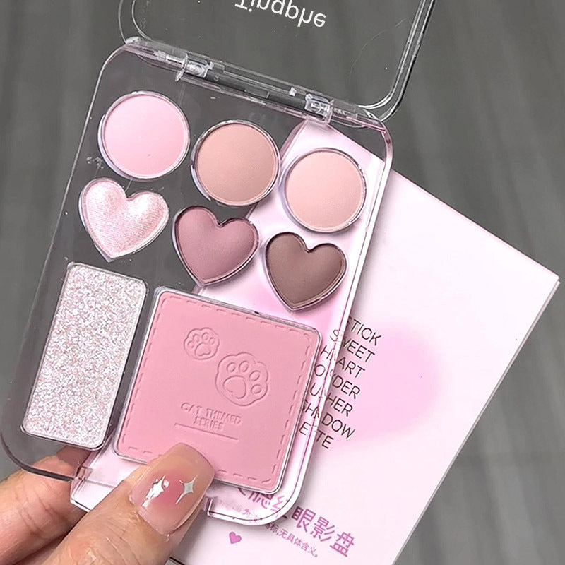 Tingphe Heart Eye Shadow Plate Beads Matte Blush Highlight Integrated