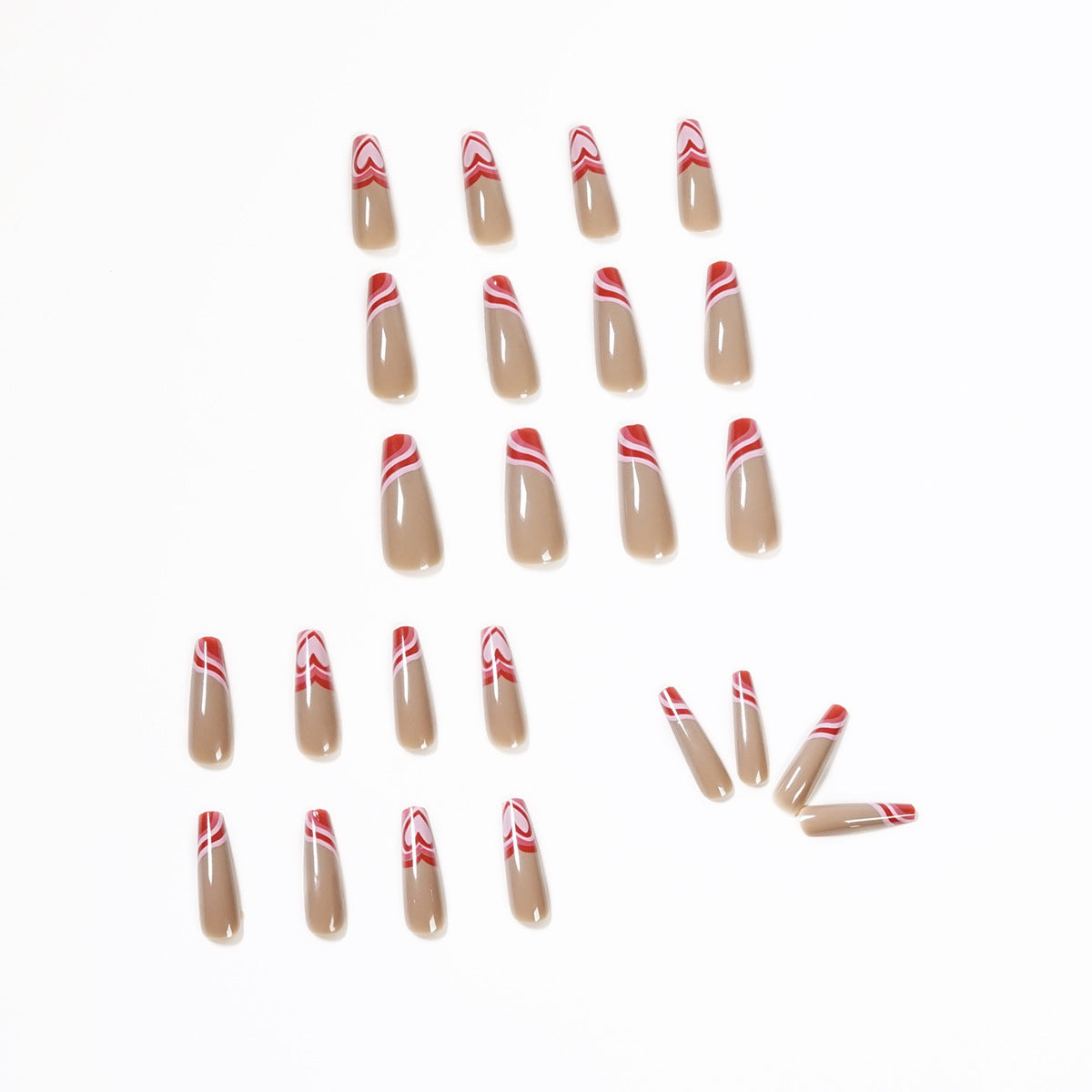 Cream Brown Red Peach Heart Wave Series Wear Finished Nail Beauty