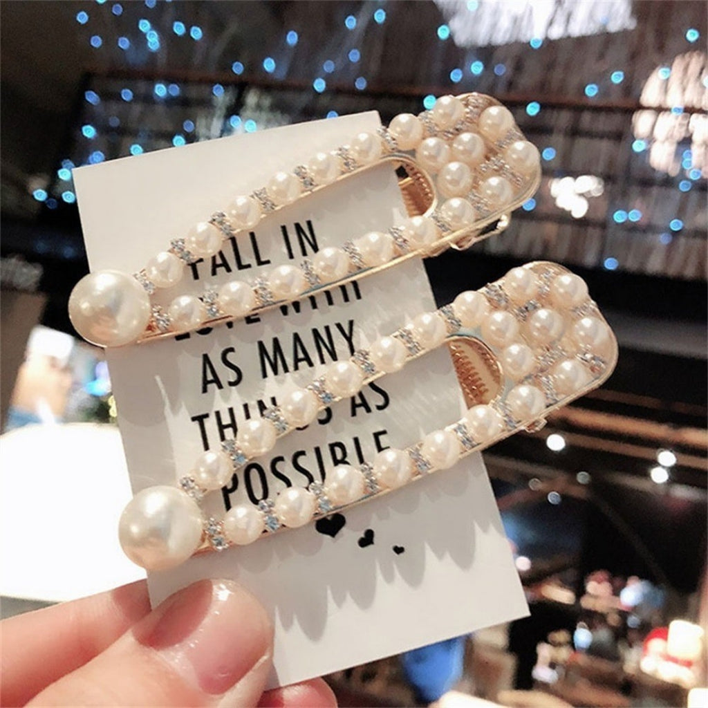 Cute Hair Clips For Bun Styling, Minimalist & Unique Metallic Texture Hair Accessories With Rhinestones And Elegant Pearls