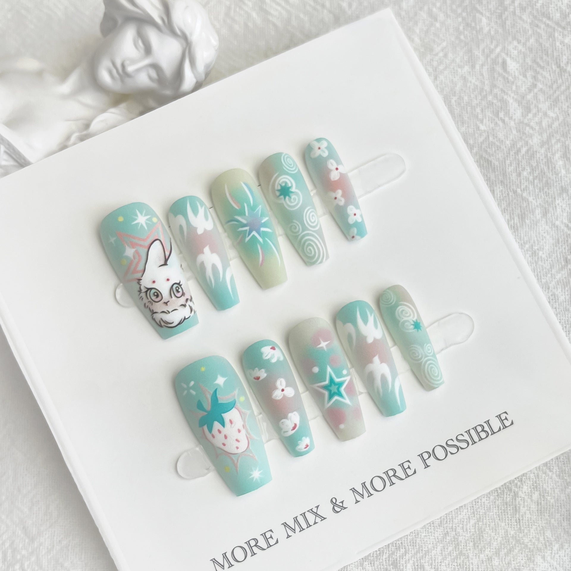 Cartoon Cute Rabbit Planet Middle Ladder Fake Nails Nail Polish