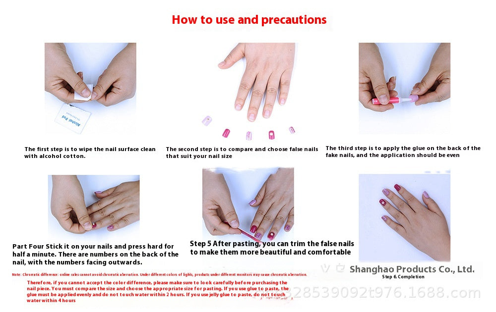 Bride French Diamond Fragments Fake Nail Sticker Long