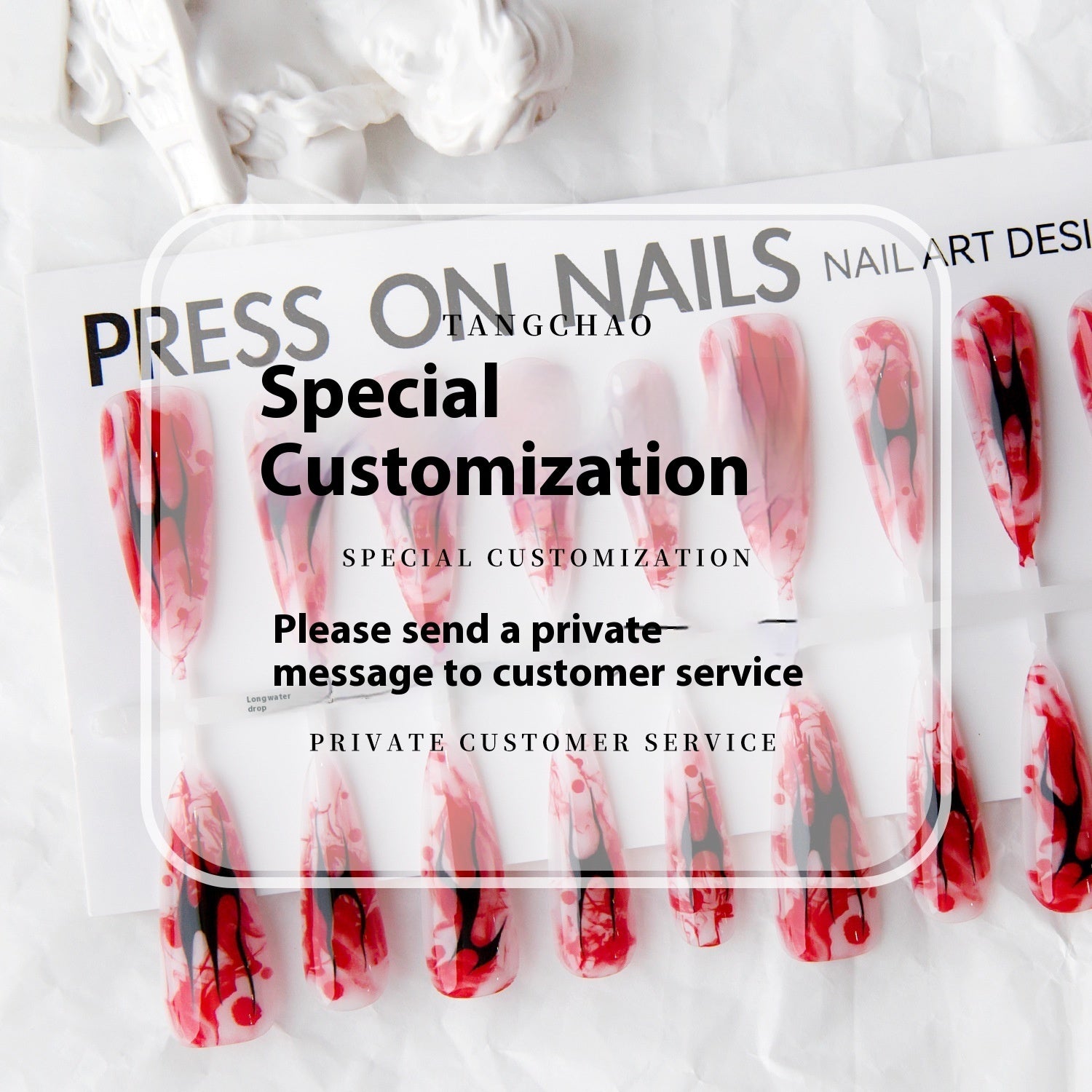 Press On Nails Wave Mark Wind Long Water Drop Nail Beauty Bright Surface