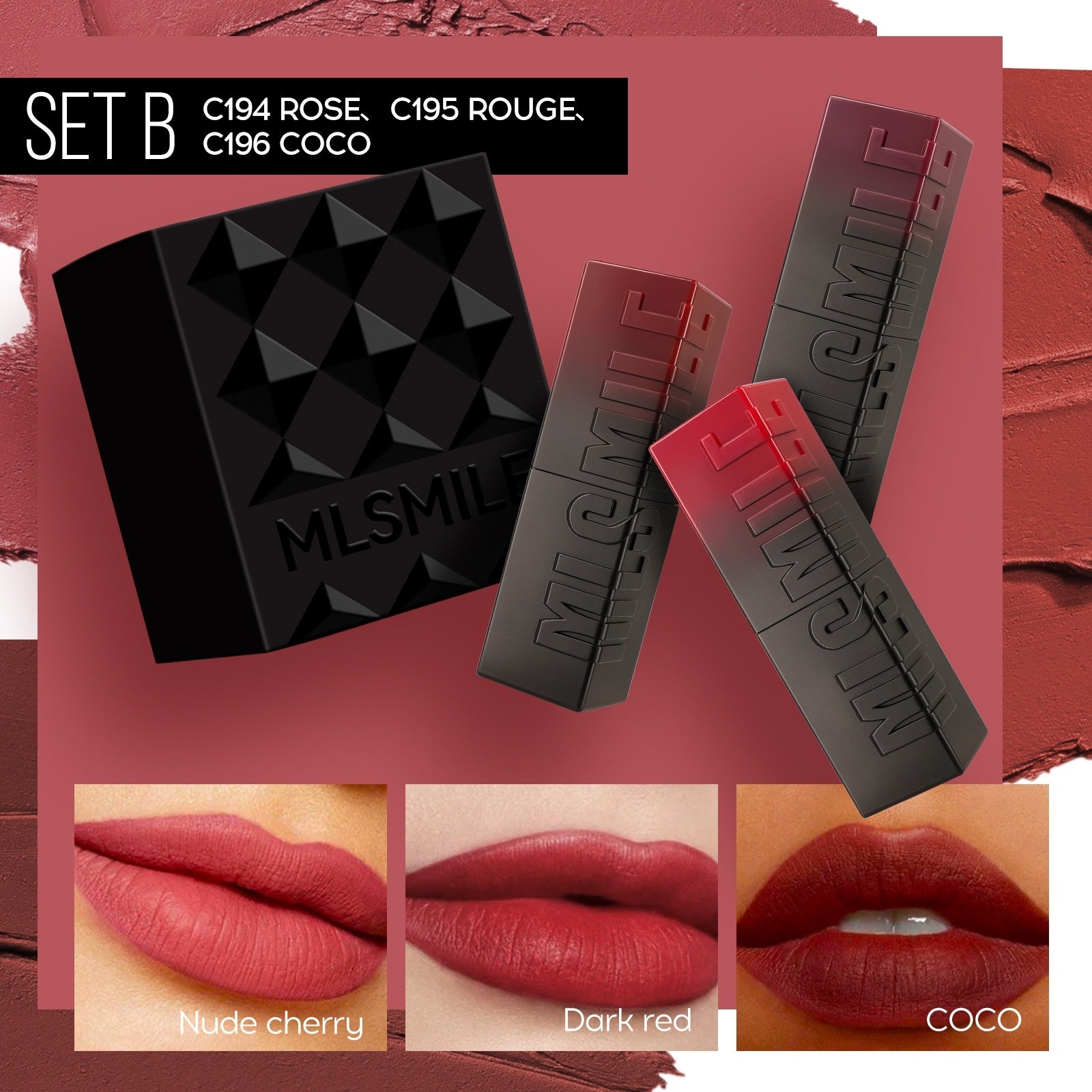 MLSMILE Embossed Lipstick Three Per Package Suit