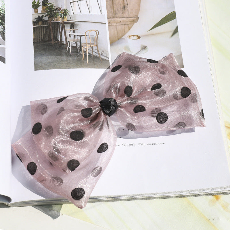 Polka Dot Mesh Bow Hairpin Spring Clip