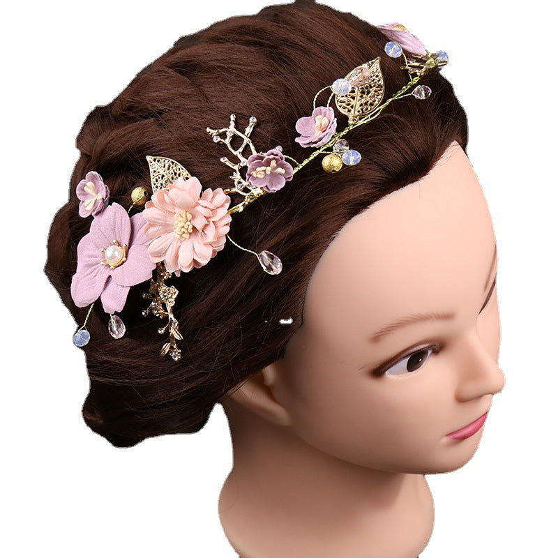 Flower Wreath Headdress Pink Headband Wedding Dress Headband