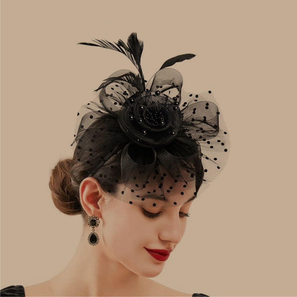 Feather Bride Hair Ornament Mesh Hat Combination Hairpin