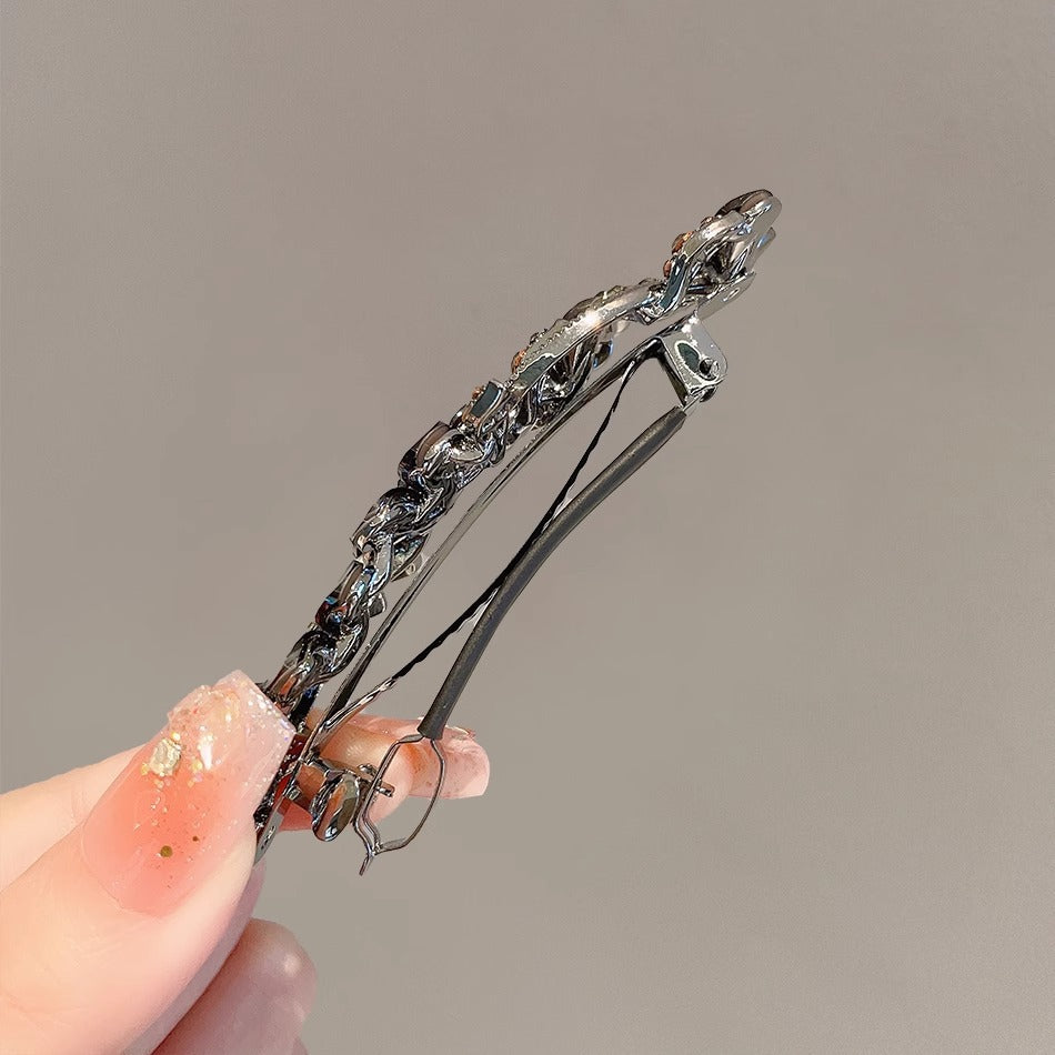 High-grade Black Rhinestone Colored Glaze Flower Spring Clip