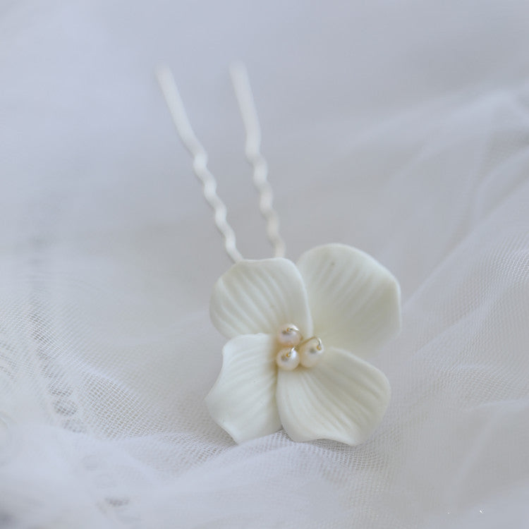 White Ceramic Flower Hair Fork Simple Big Flower