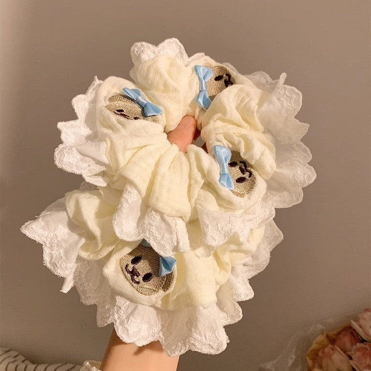 Cute Bear Blue Bow Lace Large Intestine Hair Ring