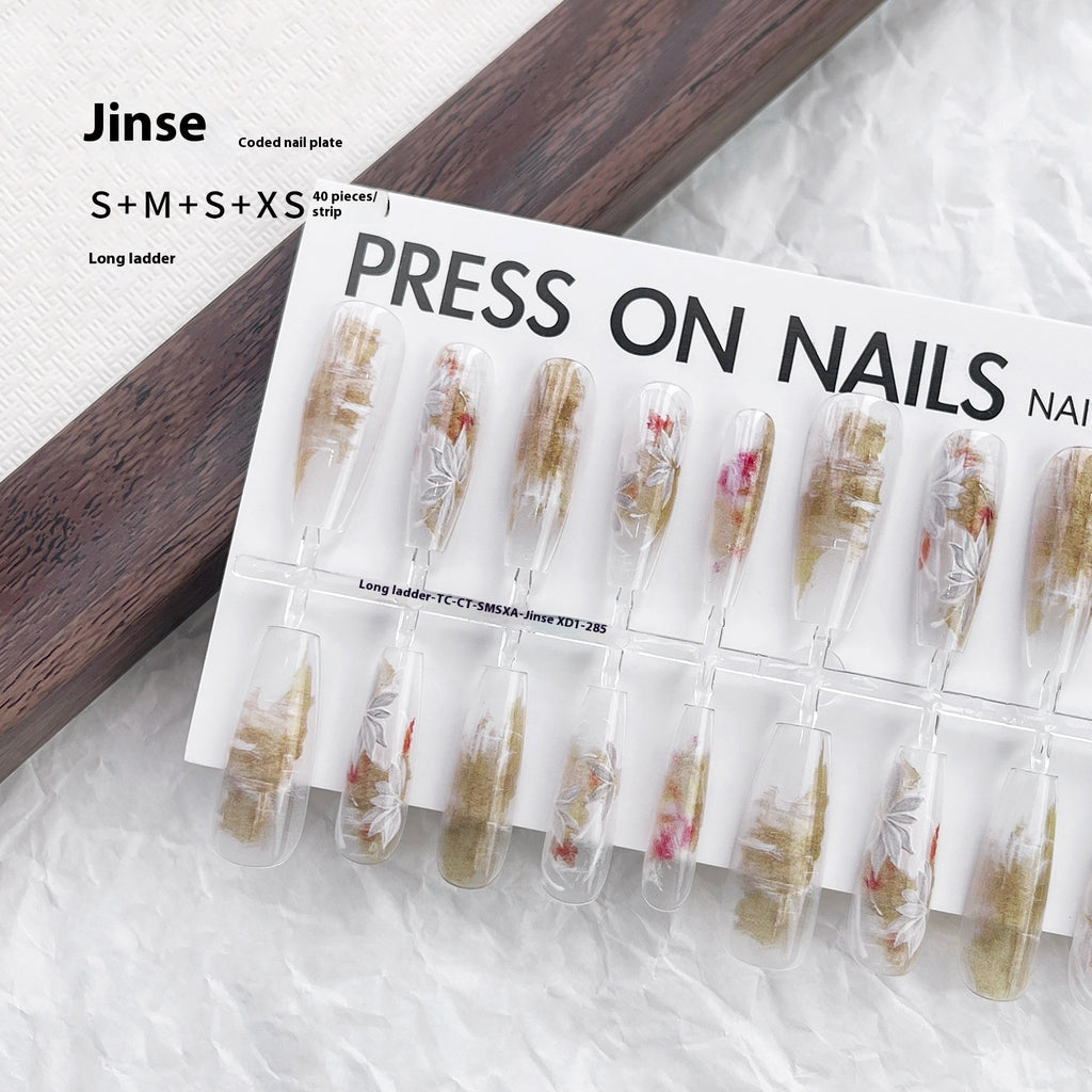 Press On Nails New Chinese Style Gradient Coloring Wind Wear Prefabricated Nail Tip Long Ladder