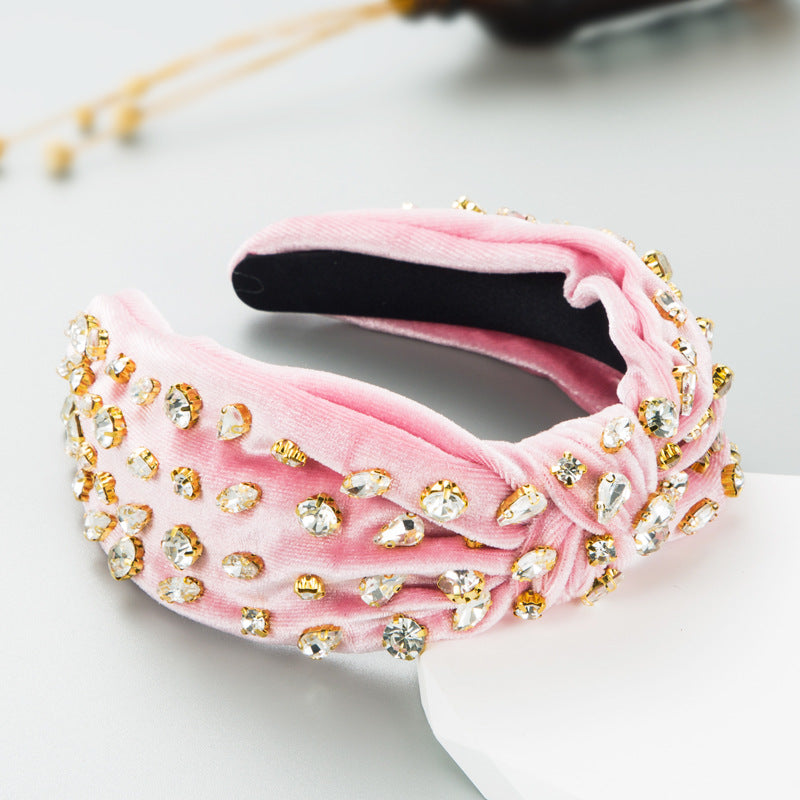 Fashion Gold Velvet Hand-stitched Full Diamond Headband