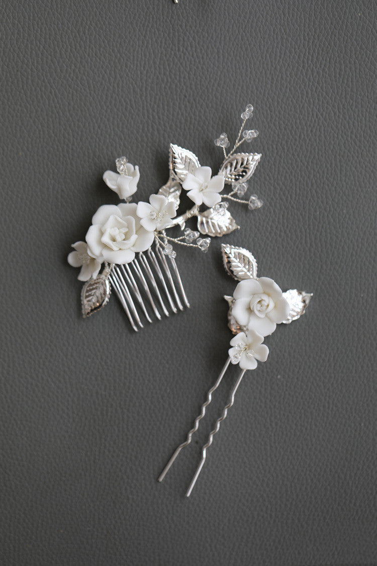 Handmade Beaded Ceramic Flower Hair Accessories