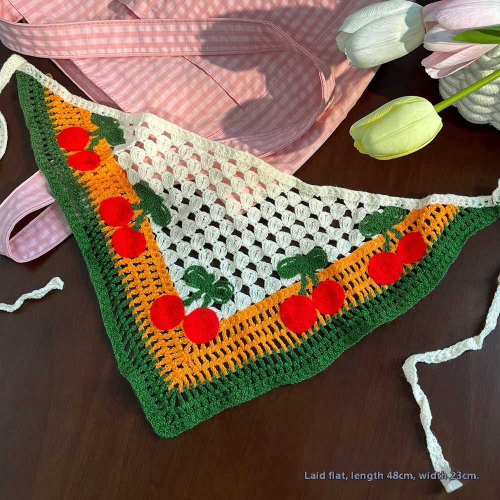 Cherry Knitted Triangular Binder Headscarf For Women
