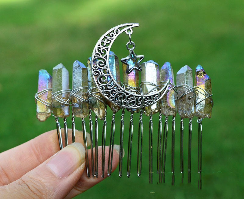 Premium Handmade Crown Moon Hollow Star Hair Comb