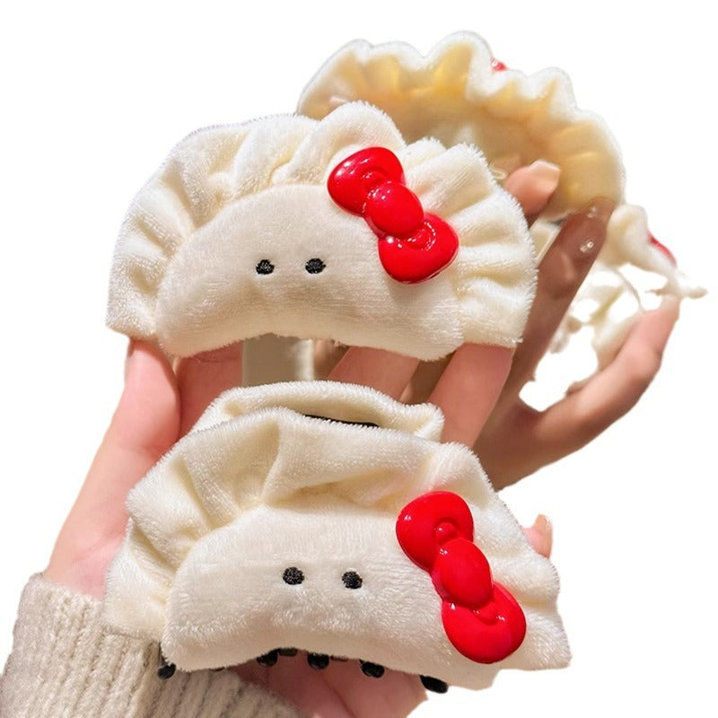 Cute Bowknot Plush Big Dumplings Grip Personality Barrettes Hair Accessories