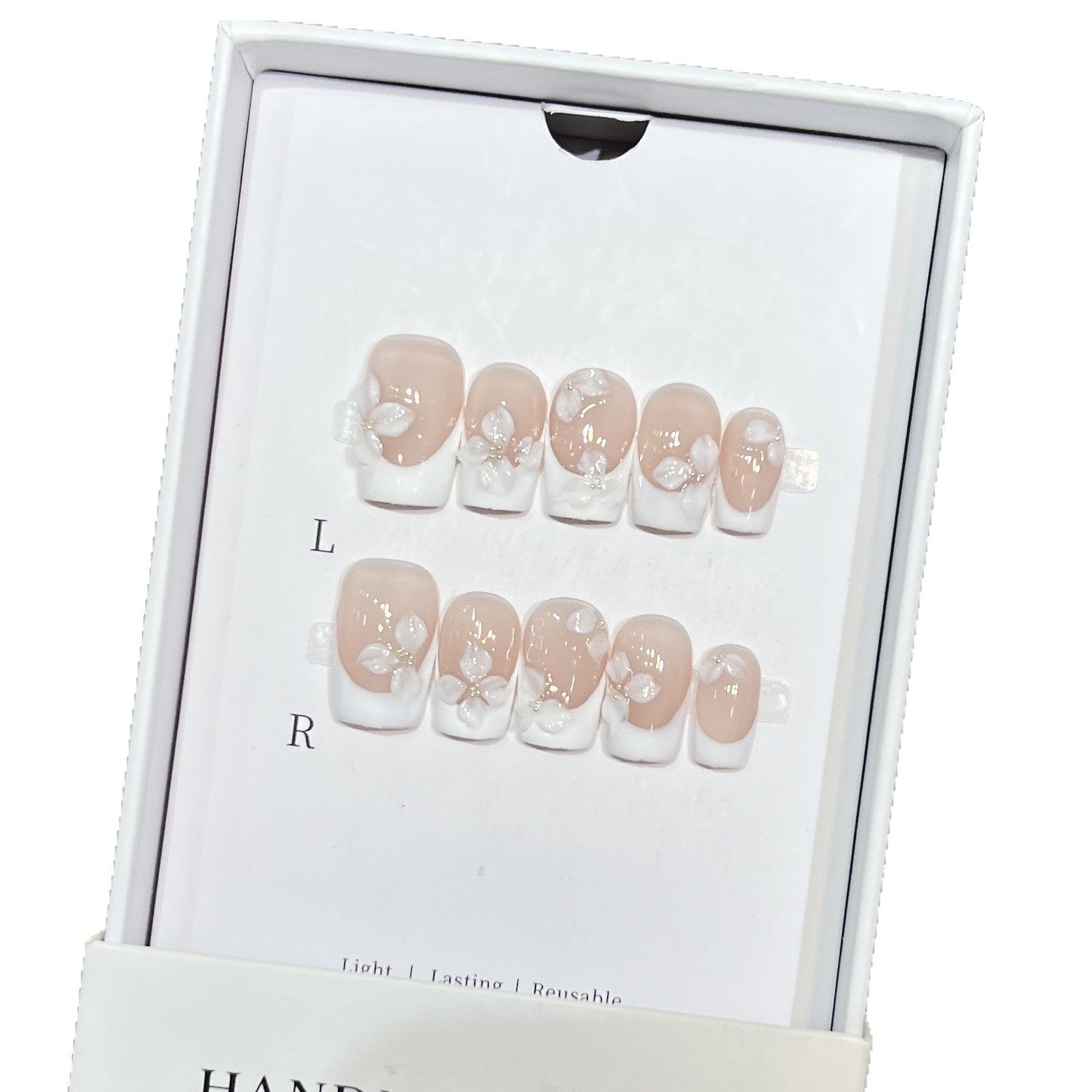 Handcrafted White French Nude Carved Nail Art
