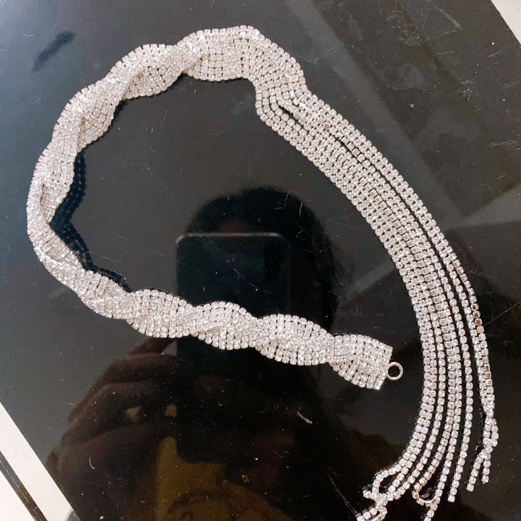White Fringe Long Strip Shape Rhinestone Headband