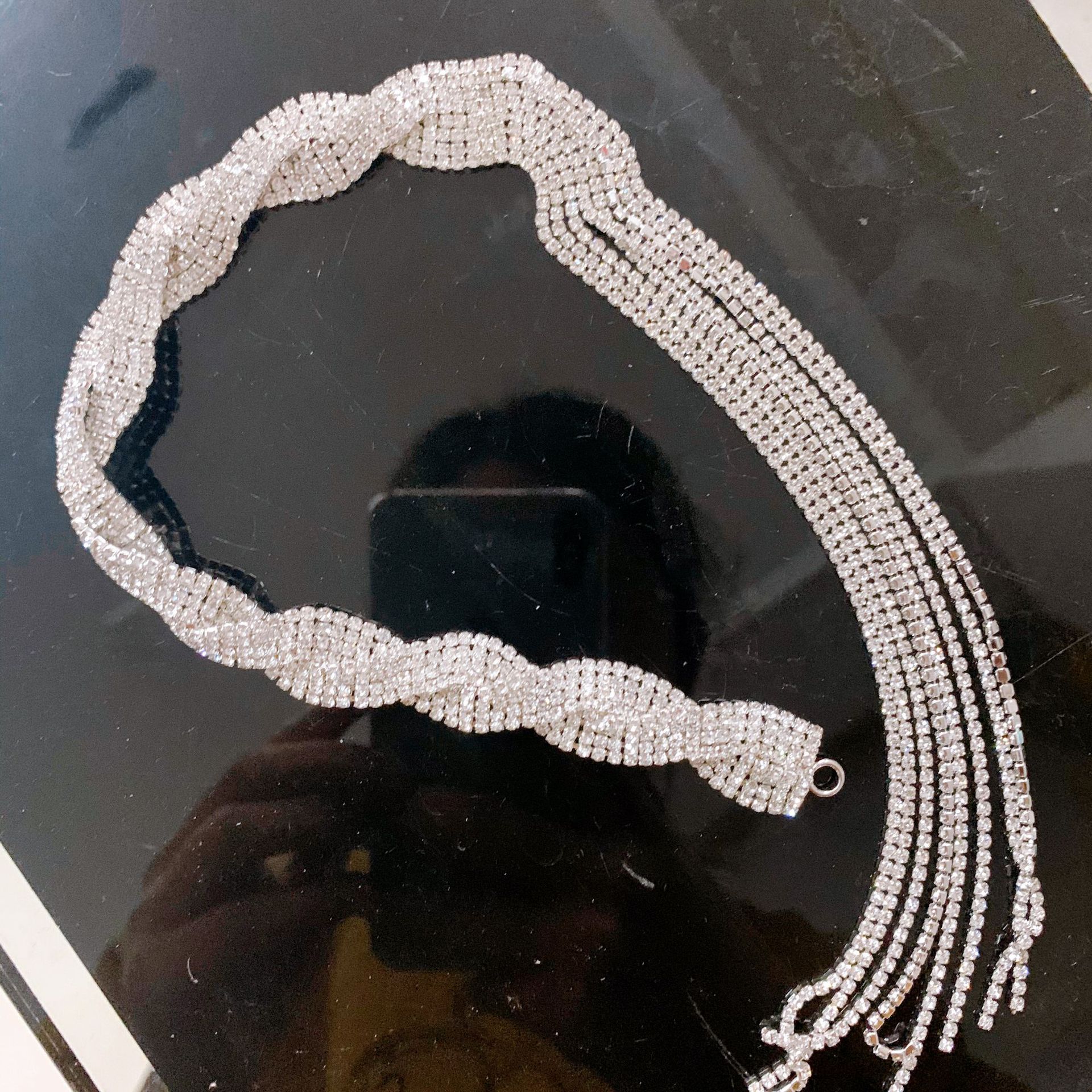 White Fringe Long Strip Shape Rhinestone Headband