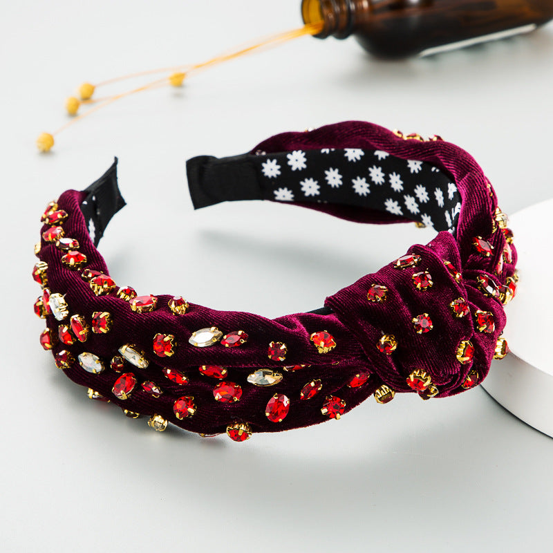 Fashion Gold Velvet Hand-stitched Full Diamond Headband