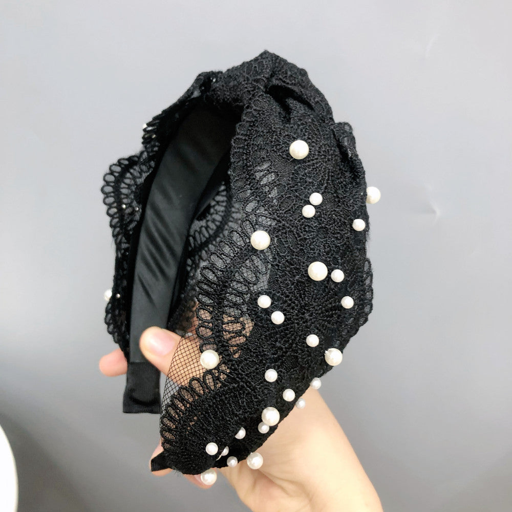 Ladies Buckle Pearl Lace Knotted Headband
