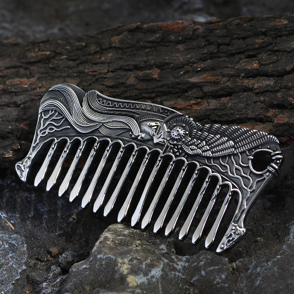 Nordic Viking Stainless Steel Comb Double-sided Aoding Crow Viking Women's Jewelry