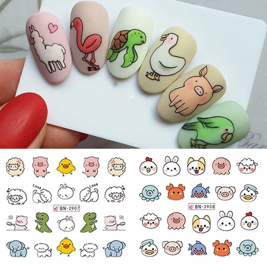 Cartoon Animal Nail Beauty Water Printing Stickers