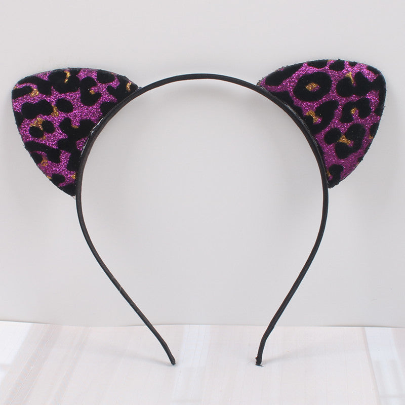 New Glitter Flocking Cat Ears Headband, Leopard Print Tiger Ears, Cute And Cute Headwear