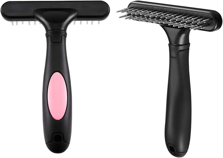 Pet Grooming Rake Double Row Pins Shedding And Dematting Undercoat Rake Comb For Dogs And Cats Safe Grooming Deshedding Brush Comb Out Mats Tangles Easily