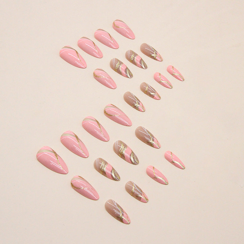 Girl's Corrugated Almond Nail Flashing Glitter Wearing Nail