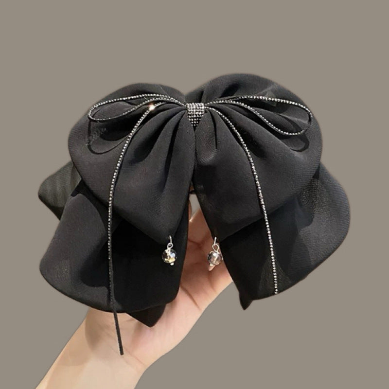 Korean Style Gas Layer Double Layer Bow Claw Clip Women's Fashion Diamond Tassel Hairpin