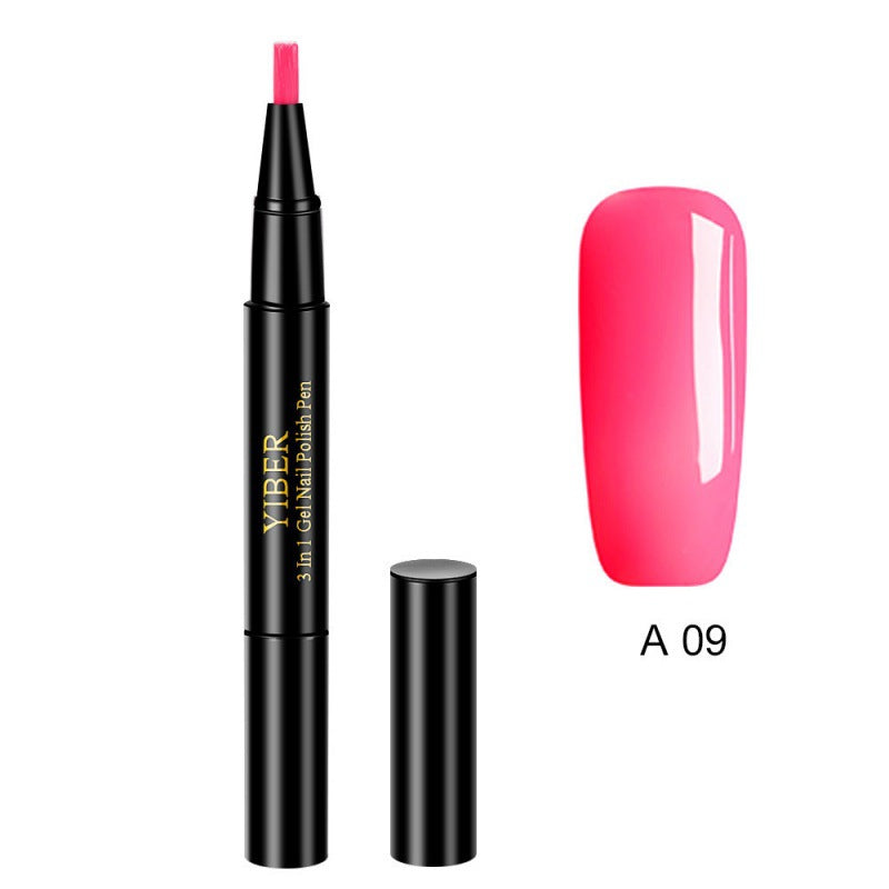 Yiber 5pcs Nail Polish Pen 3 In 1 One Step Glue Pen Multicolor