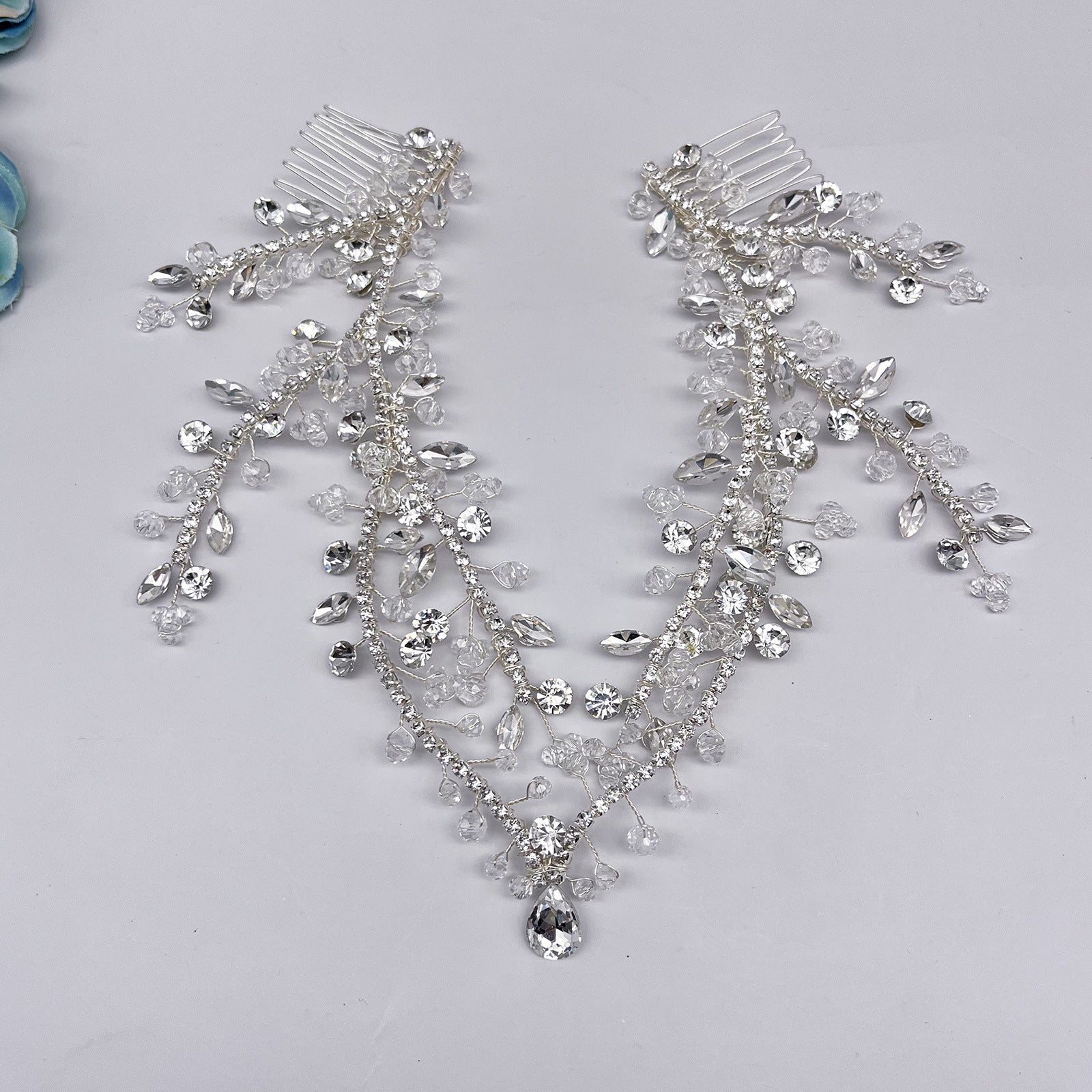 Handmade Forehead Chain Double Hair Comb Pendant Forehead Ornament In Colorful Hues