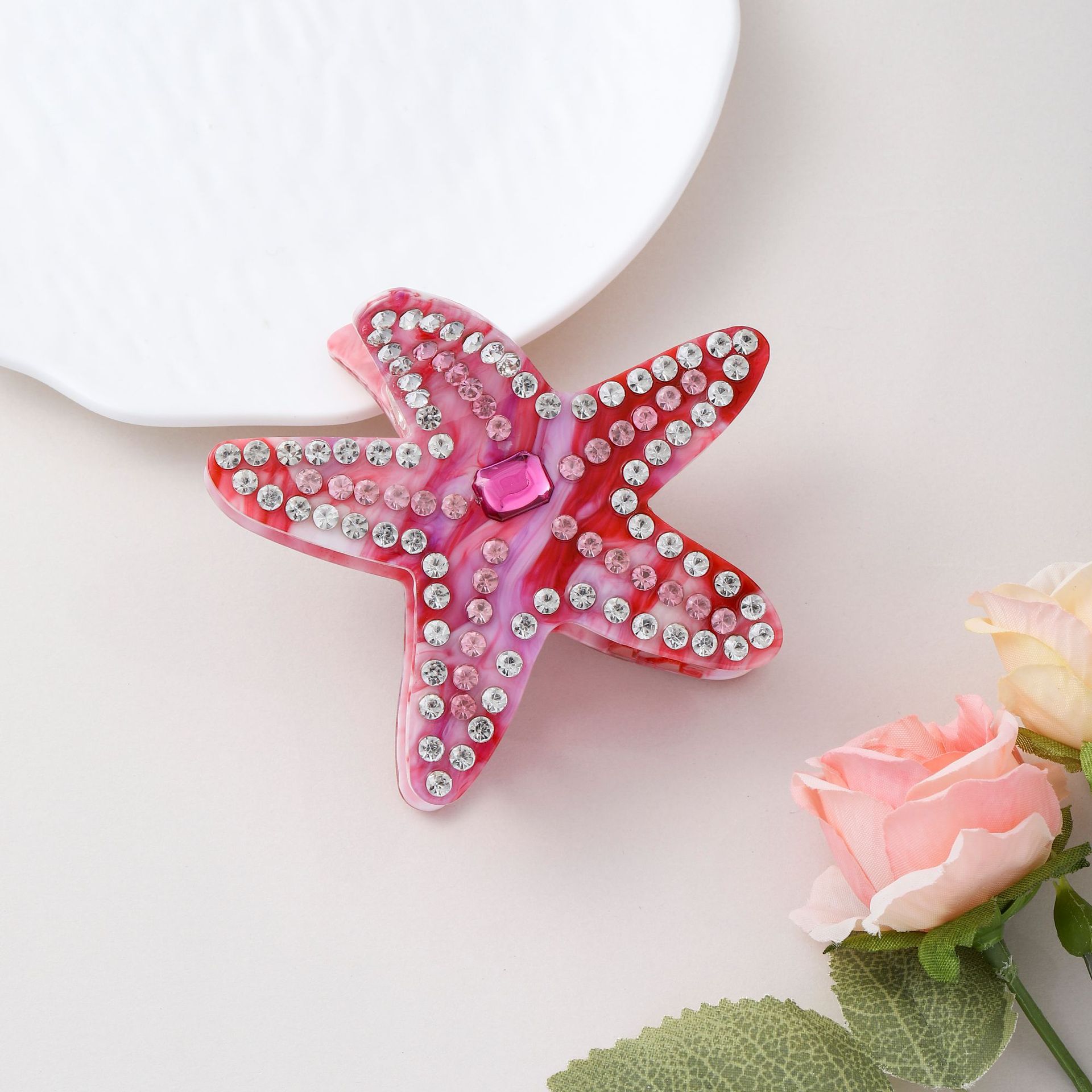 Starfish Diamond Encrusted Blue-pink Hairpin