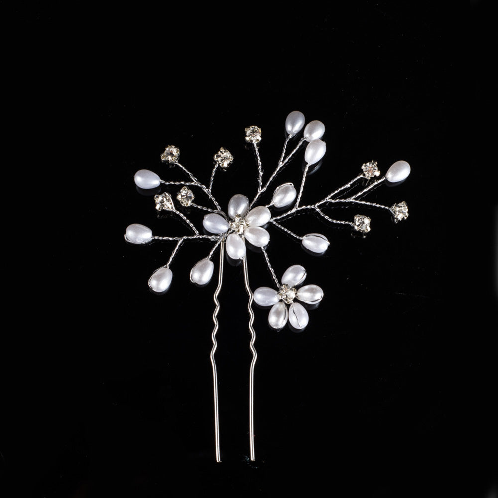 Gold Leaf Diamond Pearl U-Shaped Hairpin Pin