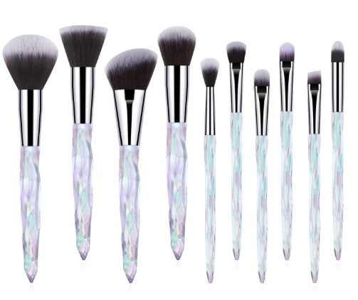10 PCs Clear Crystal Diamond Shank Foundation Brush Suit