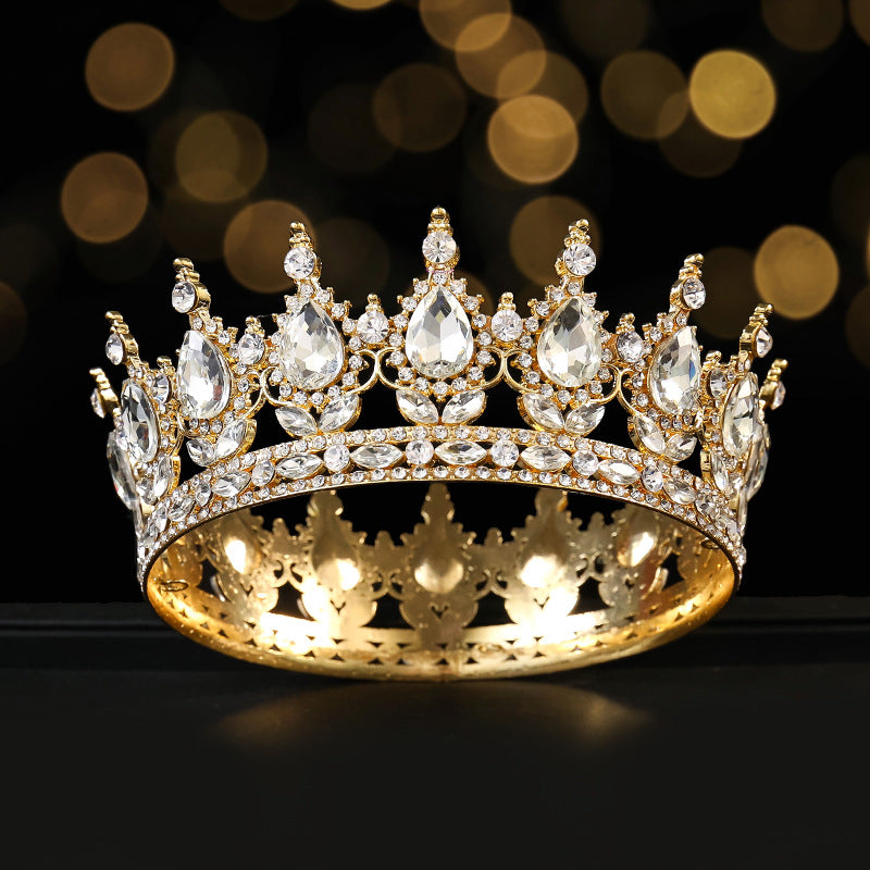 Golden Full Round Crown Red Crystal Beauty Pageant