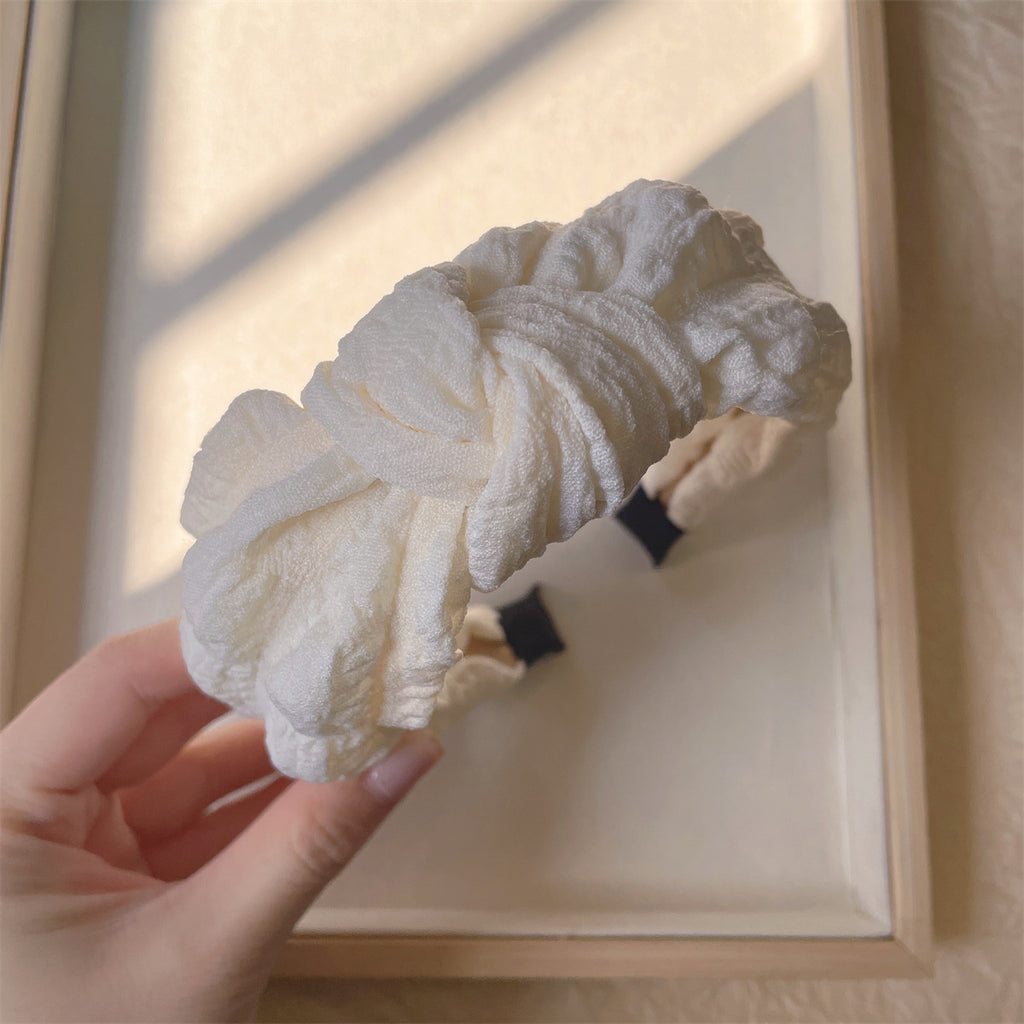 Bubble Crinkle Bow Twist Vintage Gentle Cream Headband
