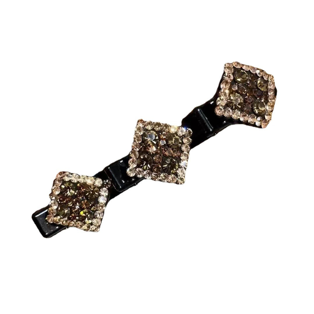 Two Square Rhinestones Braided Duck Beak Clip