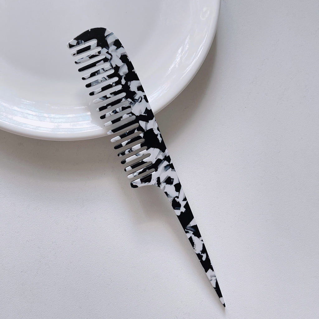 Simple Marble Texture Acetate Long Handle Pointed Tail Comb