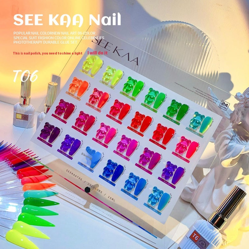 See Kaa Fluorescent White Transparent Nude UV Polish Nail Set