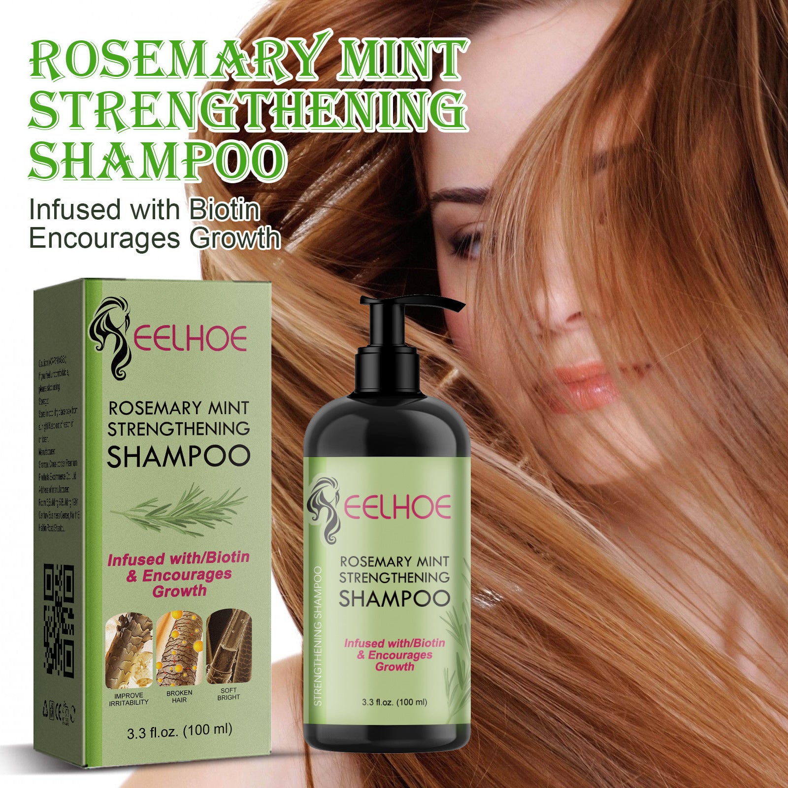 Eelhoe Rosemary Mint Shampoo Moisturizing Supple Hair Repair Dry Frizz Refreshing Shampoo Hair Care