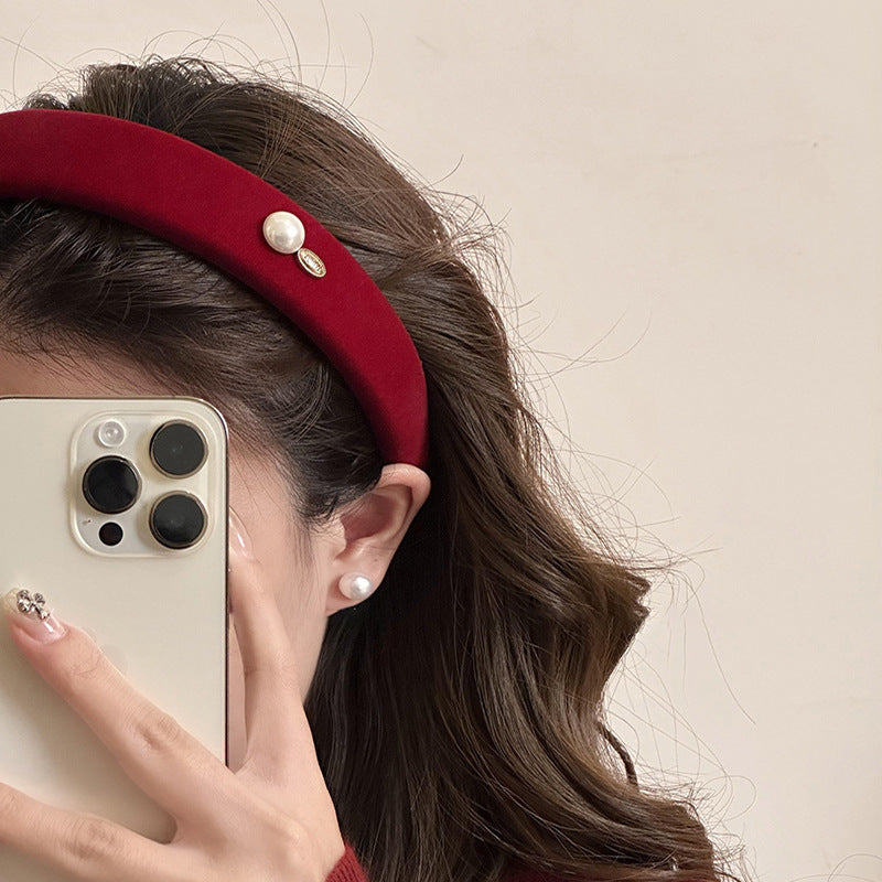 Red Autumn And Winter Sponge Headband High Skull Top High Sense