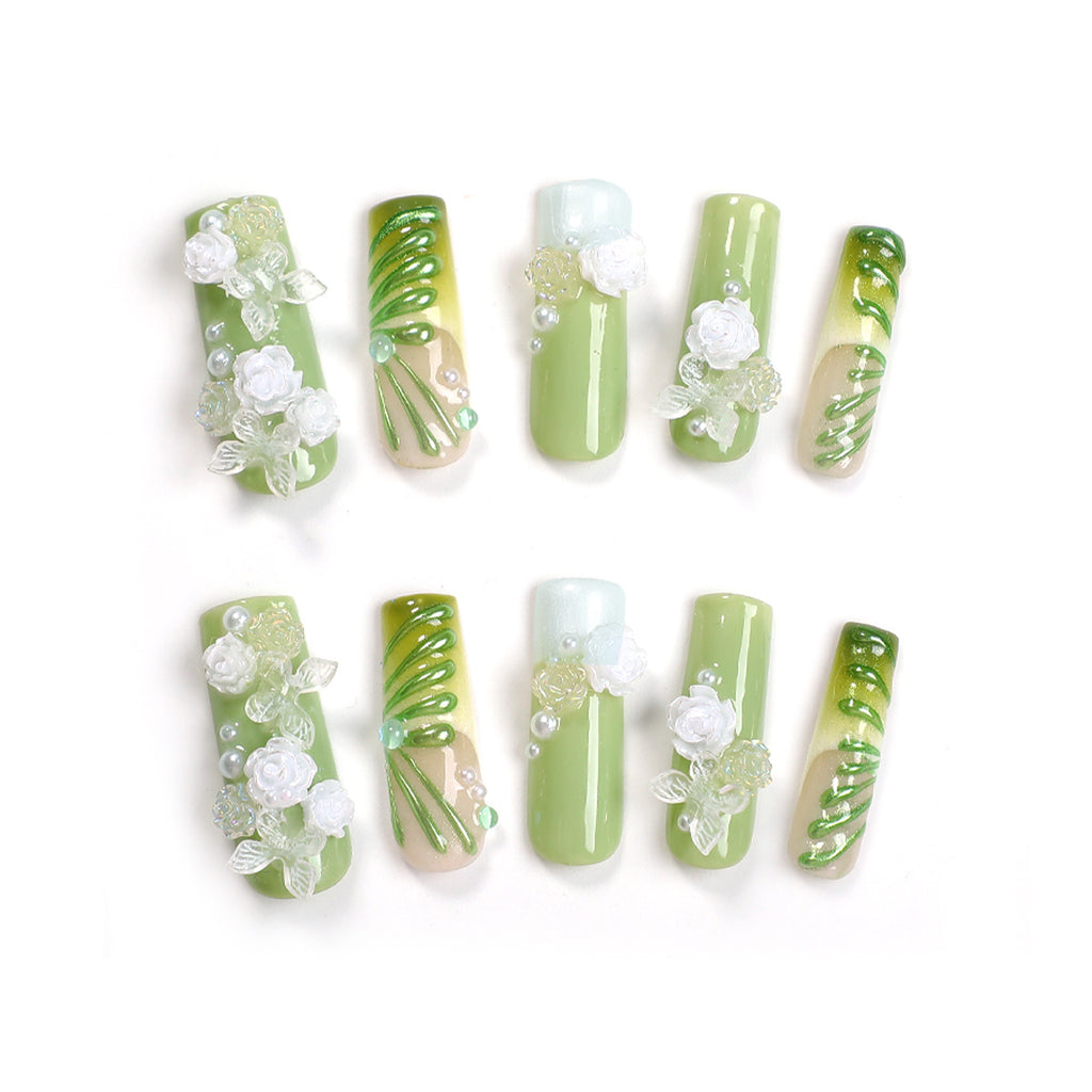 Handmade Wear Nail Painting Heavy Industry Heart Shape With Diamond