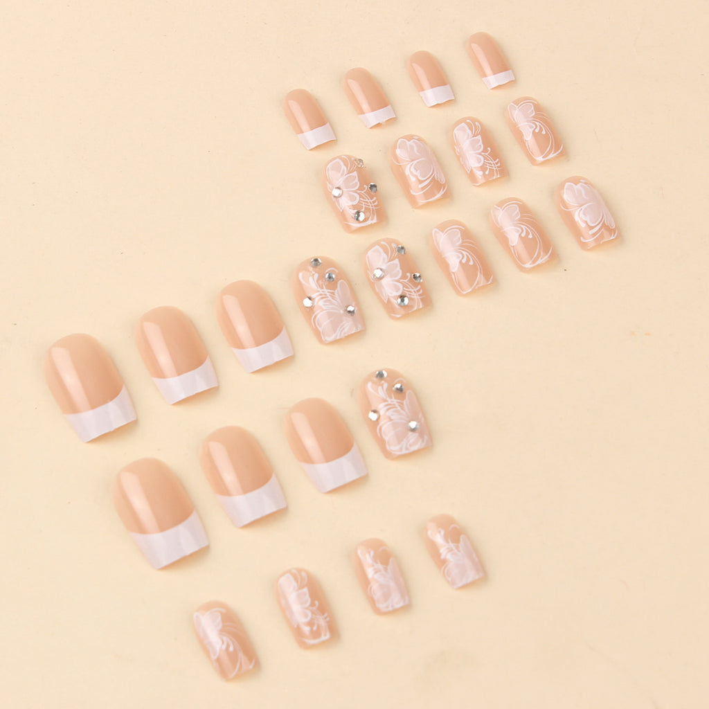 24 Pieces White French Flower Design Wear Nail Manicure Jewelry Manicure