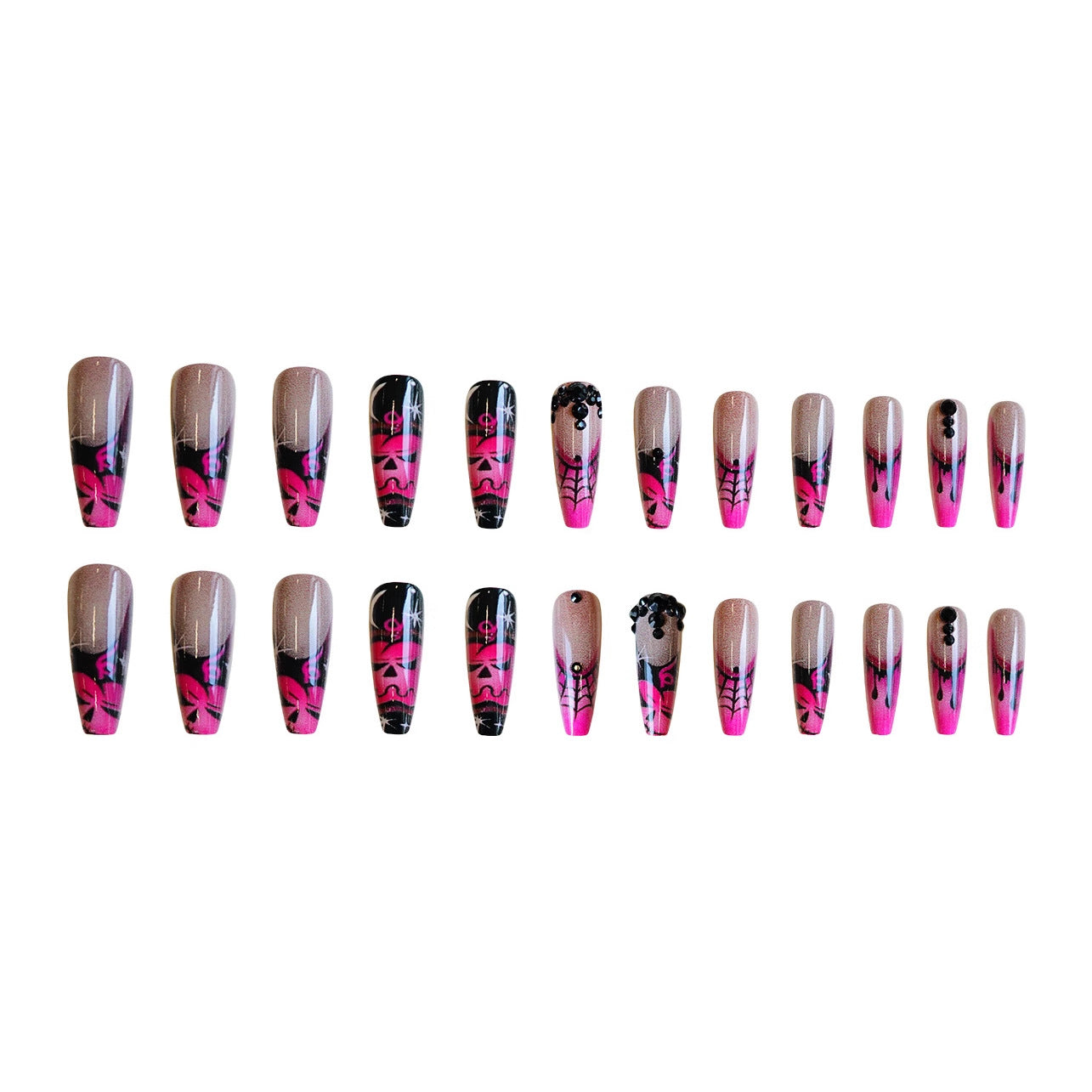 Z-123 Rose Pumpkin Long T Fake Nail Tip Halloween Cool