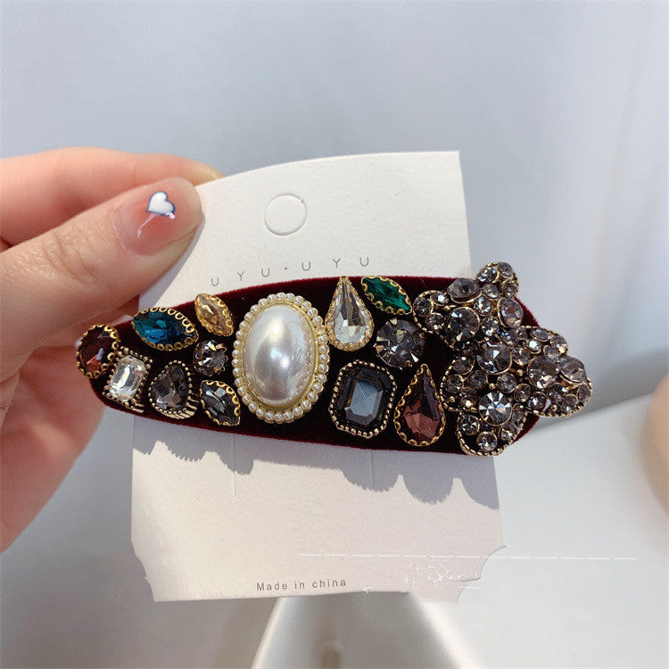 Vintage Baroque Pearl Color Velvet Drop Hair Clip