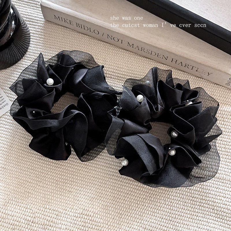 Black Mesh Pearl Hair Tie For Women