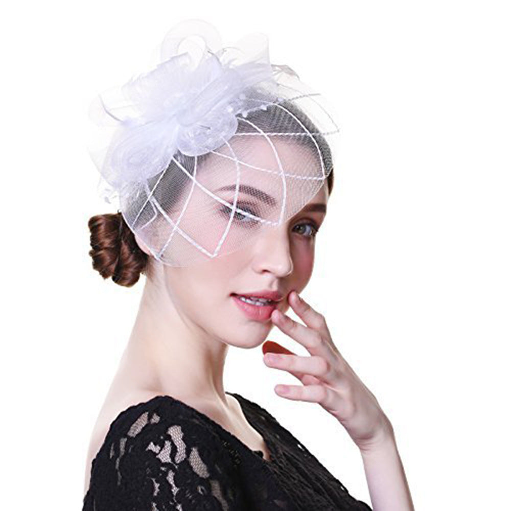 Feather Bride Hair Ornament Mesh Hat Combination Hairpin