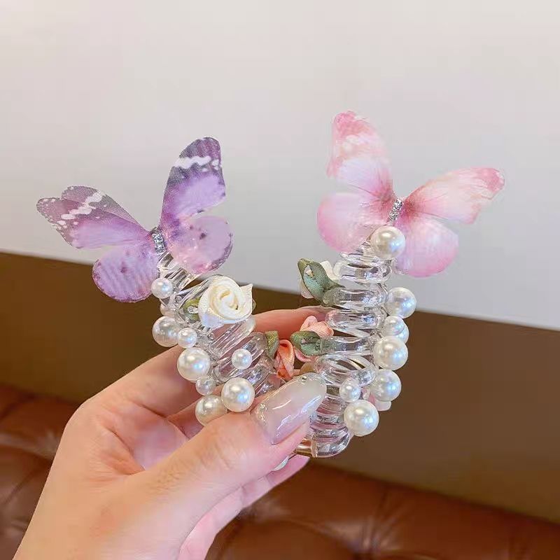 Children's Butterfly Pearl Phone Line Hair Ring Headdress