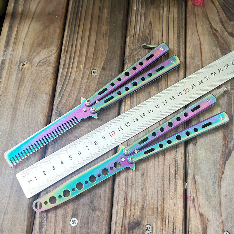 Colorful Titanium Butterfly Training Comb Practice Flail Knife Without Blade